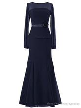 New Mermaid Long Sleeves Ribbon Trumpet Mother of the Bride Dress